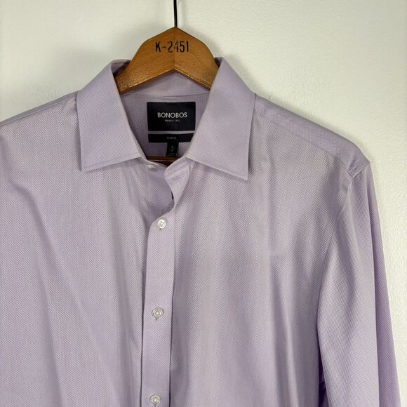 Bonobos Slim Fit Wrinkle Free Men’s Lavender Textured Button Up Size 16 / 36 - Picture 1 of 5